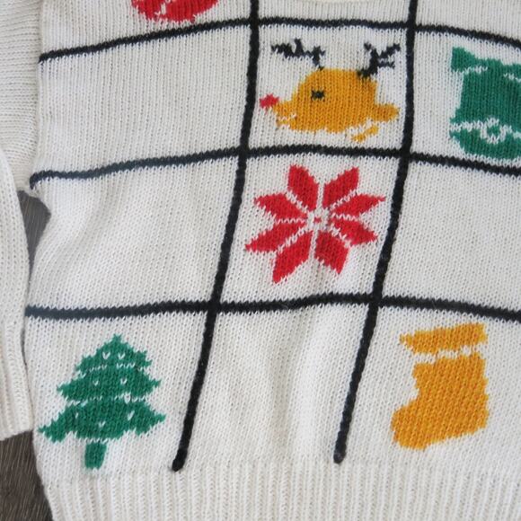 Vintage GEARING UP Ugly Christmas Sweater Size L Women Chunky Knit White Multi - Picture 4 of 8